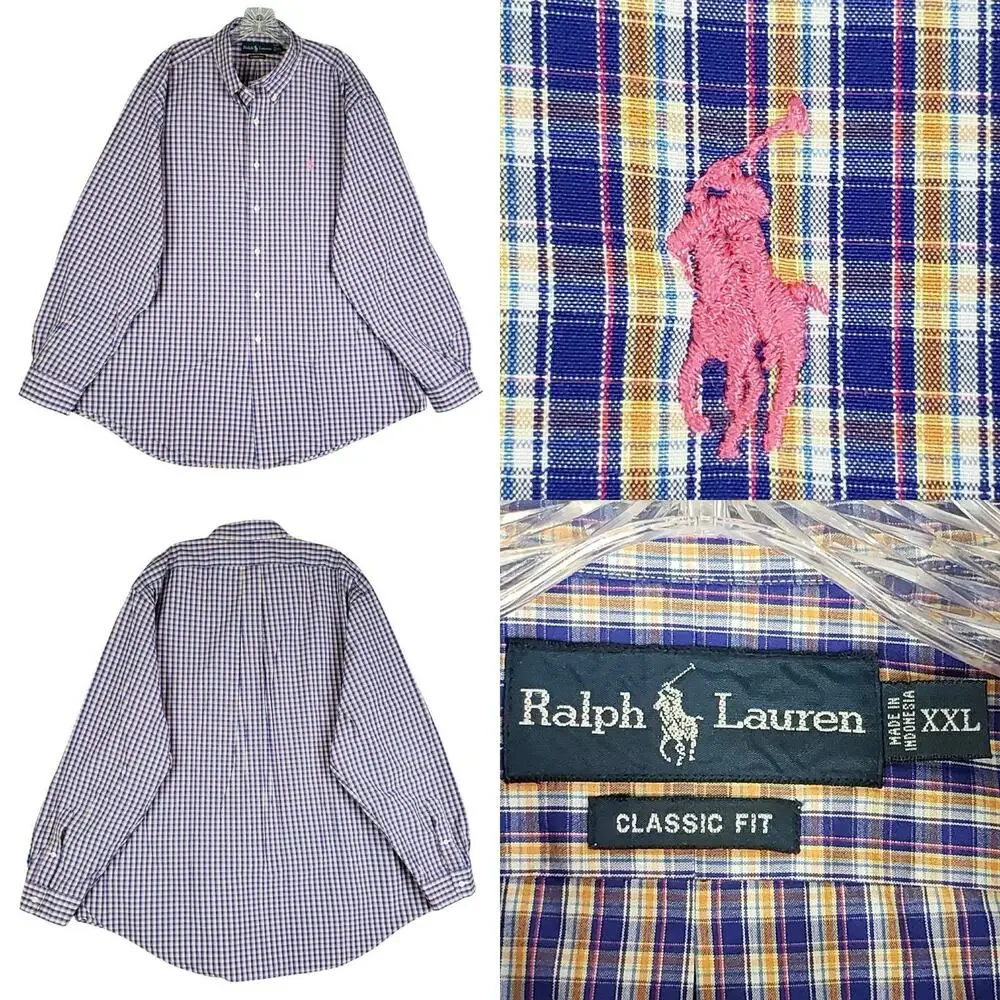 Polo Ralph Lauren Shirt Men's Size XXL Blue Multicolor Plaid LS Button Down